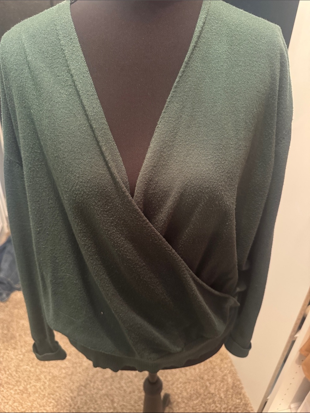 LA MIEL Dark Green Wrap-Front Women's Sweater